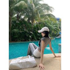 批发圆领蝴蝶结印花短袖T恤女春<b class='q'>夏</b>新款时尚撞色高腰喇叭裤辣妹两件套