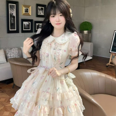 批发甜美少女初恋系小个子收腰显瘦娃娃领高端精致超好看夏日型<b class='q'>连衣裙</b>