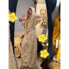 批发原版做工原版面料星星亮片宽松阔腿拉链开衫直筒裤两件套男女春季