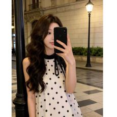 批发法式小香风气质蝴蝶结无袖波点<b class='q'>连衣裙</b>女初恋清纯奶甜A字短裙子夏