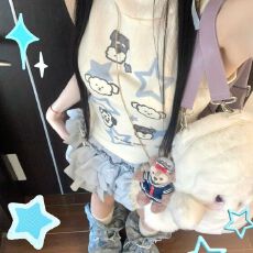 批发辣妹y2k亚比文化穿搭连帽小狗外套上衣蓬蓬蛋糕裙半身裙两件套夏