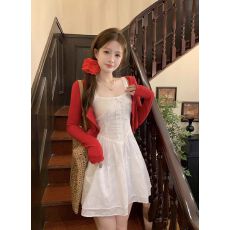 批发法式初恋纯欲风白色吊带<b class='q'>连衣裙</b>子仙女小个子蓬蓬短裙夏季