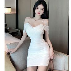 批发法式性感露肩网纱吊带裙夏装新款<b class='q'>夜店</b>装气质紧身显瘦褶皱<b class='q'>连衣裙</b>女