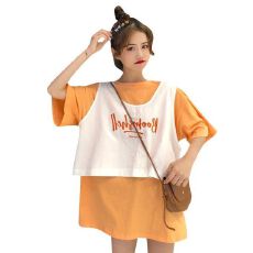 批发洋气减龄两件套夏季新款刺绣字母宽松BF风马甲+短袖T恤套<b class='q'>装</b>女