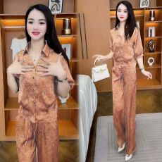 批发2026年夏季新款时尚气质套装女洋气国风提花上衣显瘦阔腿<b class='q'>裤</b><b class='q'>两件套</b>