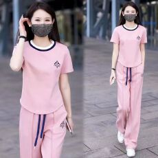 批发欧货<b class='q'>时尚</b>减龄<b class='q'>运动</b>套装女夏季新款短袖小个子洋气质休闲两件套