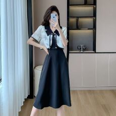 批发网红<b class='q'>休闲</b>裙子<b class='q'>套装</b>女夏季新款宽松新中式开衫短袖吊带连衣裙两件套