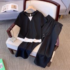 批发夏季<b class='q'>休闲</b>运动套装女2026新款优雅时尚韩版假两件短袖阔腿裤一整套