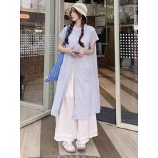 批发大码日系甜美叠穿套<b class='q'>装</b>女夏2026新款条纹衬衫<b class='q'>连衣</b>裙阔腿裤裙两件套