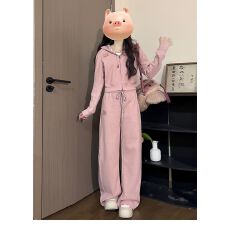 批发超火绝美休闲运动服套装女秋冬格子连帽卫衣外套阔腿<b class='q'>裤</b><b class='q'>减龄</b>两件套