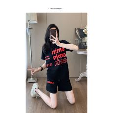 批发休闲运动套装女夏季2026新款减龄黑色跑步服短袖<b class='q'>T</b><b class='q'>恤</b>短裤潮