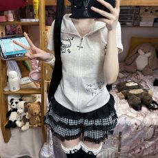 批发日系可爱亚文化套装夏日宅系连帽上衣短袖女蓬蓬蛋糕裙短裙两件套