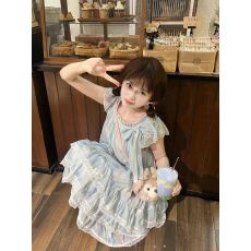 批发法式超好看新品气质公主短裙流行法式波浪花边女短袖仙气风连衣裙