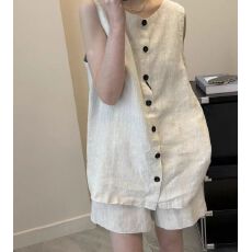 批发新款<b class='q'>亚麻</b>套装女夏季高端无袖马甲背心上衣休闲短<b class='q'>裤</b>棉麻两件套