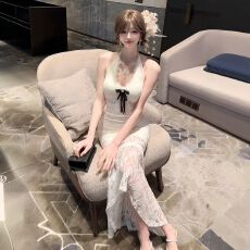 批发原版质量加内里胸垫修身<b class='q'>蕾丝</b>鱼尾裙女春夏性感纯欲收腰<b class='q'>连衣裙</b>