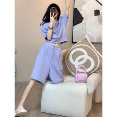 批发高级感<b class='q'>运动服</b>套装女夏季宽松<b class='q'>韩版</b>时尚洋气纯棉短袖短裤休闲两件套