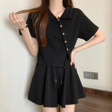 批发设计感洋气<b class='q'>时尚</b>别致上衣套装女夏季大码胖mm遮肉显瘦短裙裤两件套