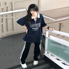 批发牛奶丝+直贡呢】休闲时尚套装<b class='q'>女</b>夏季polo衫短袖t恤宽松<b class='q'>长裤</b>两件套