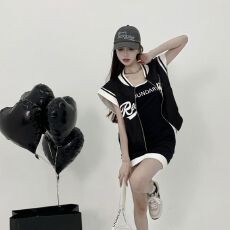 批发网红爆款纯欲风辣妹短袖棒球服外套连衣裙两件套装女春夏2026新款