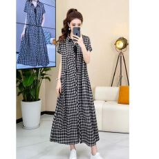批发轻奢时尚阔版<b class='q'>格子</b>POLO连衣裙夏季新款大码宽松遮肚子显瘦衬<b class='q'>衫</b>裙子