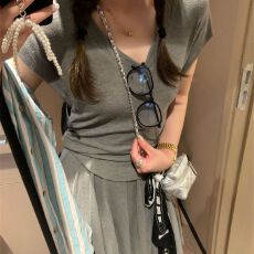 批发人棉1X1随心裁200克】休闲两件套装女V领短袖上衣a字<b class='q'>百褶</b>半身裙