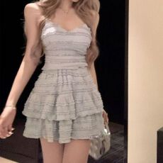 批发韩系夏季穿搭甜美蕾丝吊带背心性感荷叶边半身裙度假风两件套女装