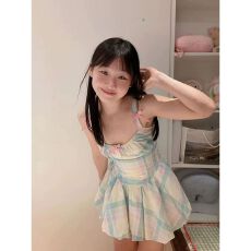 批发原版面料后背打揽有内里 甜点 <b class='q'>可爱</b>少女甜美彩色格子吊带连衣裙