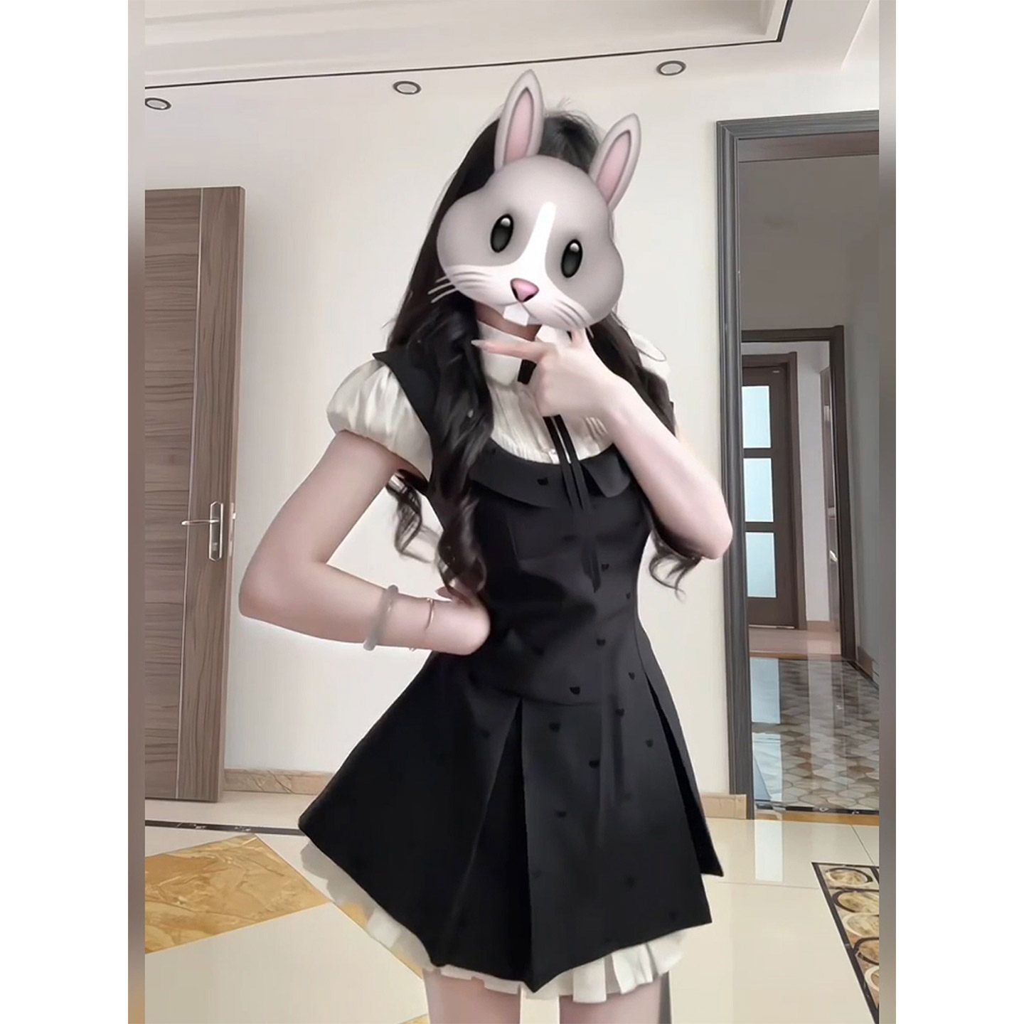 여름 자이언트 잘 생긴 ~ 중 꼬집기 허리 페이크 레이어드 학원 스타일 여성 드레스 여름 작은 키 천 골드 miu 부서 작은 검은 드레스