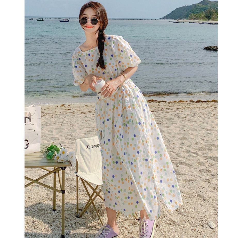 2025 패션 연령 감소 외국 가스 드레스 휴가 바람 디자인 센스 작은 대중 첫사랑 치마 프랑스식 품격 도트 무늬 롱 스커트