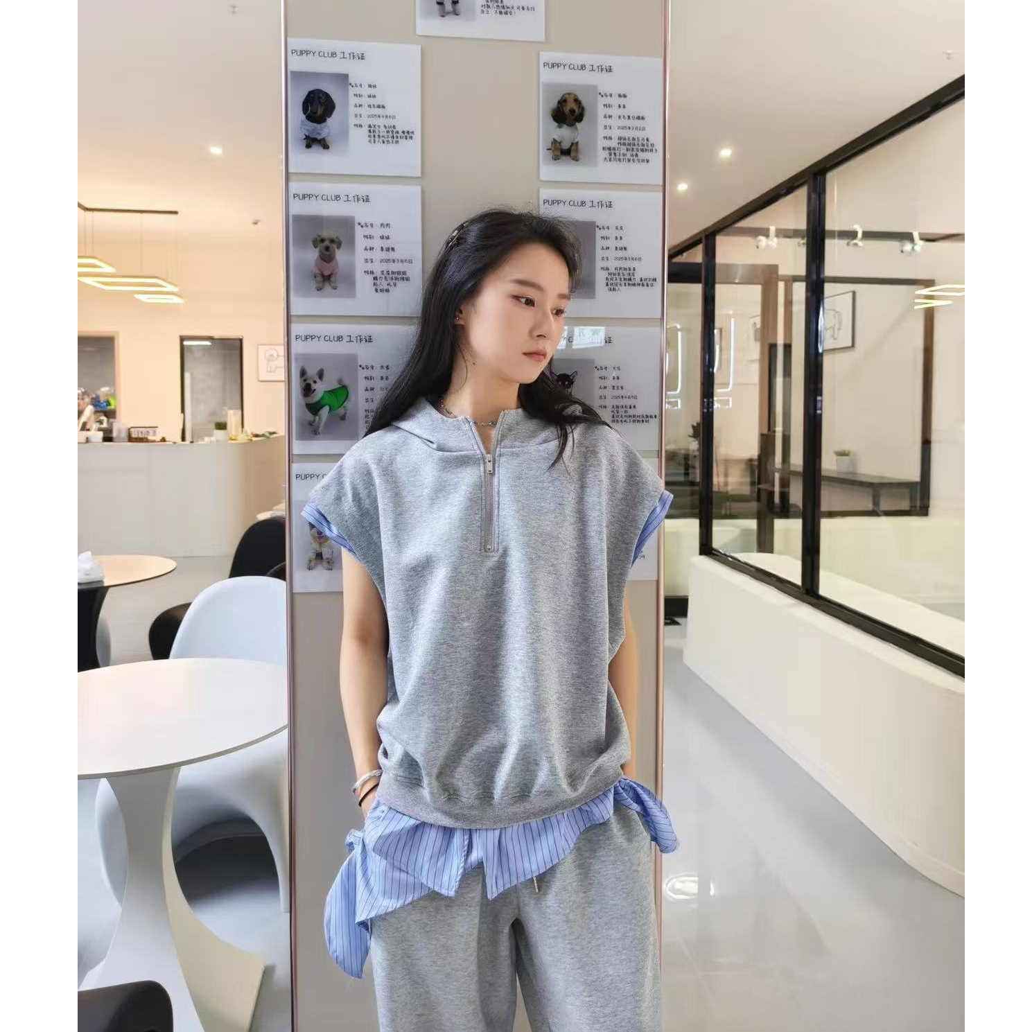 순수한 Mianhua 면 원단 원본 솜씨 민소매 까마귀 루즈핏 캐주얼 와이드 레그 팬츠 두 세트 로드 중 여성