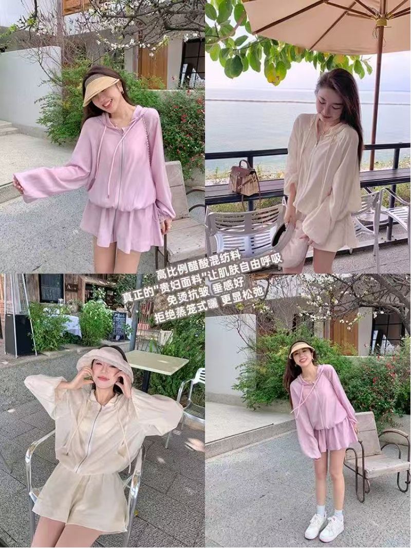 높음 비율 아세트산 오래된 돈 바람 운동 자외선 차단 세트 여성 여름 재킷 반바지