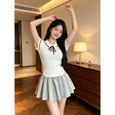 批发学院风软糯小飞袖针织上衣女2026<b class='q'>夏季</b>新款显瘦高腰裙<b class='q'>裤</b>套<b class='q'>装</b>女