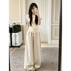 批发夏<b class='q'>装</b>搭配一整套2026韩系穿搭温柔休闲短袖上衣宽松阔腿<b class='q'>裤</b><b class='q'>两件套</b>女