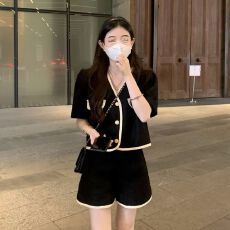 批发小香风短袖外套女装设计感小众夏季气质女装小香风套装两件套潮