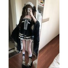 批发日系古早感套装女夏绝美独特蝴蝶结收腰上衣<b class='q'>蓬蓬</b>裙短裙可爱两件套