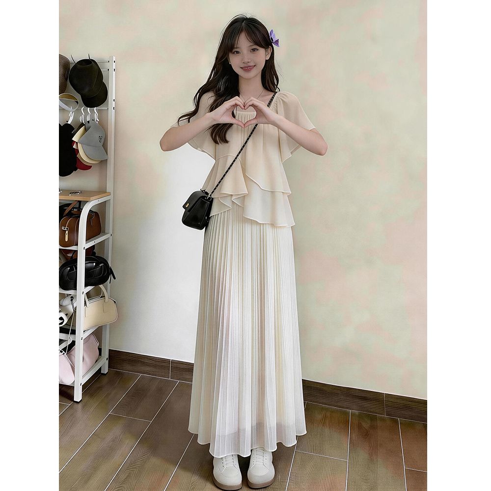 프랑스식 부드러운 바람 프릴 광장 칼라 쉬폰 반팔 셔츠 여성복 여름 새로운 루즈핏 슬림해 보이는 디자인 센스