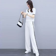 批发时尚休闲运动<b class='q'>套装</b>女夏季新款气质显瘦短袖阔腿裤两件套潮