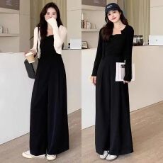 批发春夏小个子收腰显高吊带直筒<b class='q'>连体裤</b>套装女连身裤阔腿休闲<b class='q'>长裤</b>
