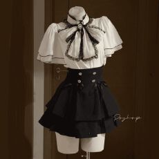 批发日系清楚系<b class='q'>喇叭袖</b><b class='q'>雪纺上衣</b>衬衫套装 显瘦两件套