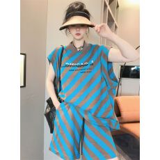 批发<b class='q'>欧洲站</b>女装短裤女2026新款<b class='q'>套装</b>条纹无袖t恤上衣宽松休闲两件套夏