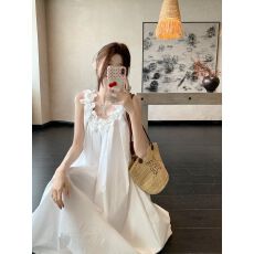 批发度假风重工立体花朵背心连衣裙2026春季新款宽松休闲A字长裙女潮