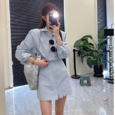 批发<b class='q'>衬衫</b>连衣裙女春夏季新款高级设计感收腰显瘦长袖短裙子