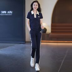 批发薄款翻领短袖休闲套装女2026年夏季新款时尚简约洋气<b class='q'>运动服</b>两件套