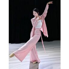 批发2026新款现代舞服女宽松显瘦长袖衬衫上衣爵士舞练功服舞蹈服套装
