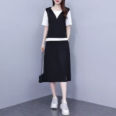 批发仿棉斜纹拉架气质<b class='q'>时尚</b>连帽上衣半身裙套装女新款夏季休闲两件套