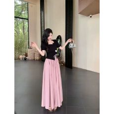 批发女装夏季新款<b class='q'>时尚</b>设计感抽绳短袖T恤胖妹妹休闲半身裙套装
