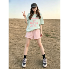批发韩版多巴胺时尚<b class='q'>运动服</b>套装女夏季宽松韩版<b class='q'>短袖</b>短裤休闲两件套
