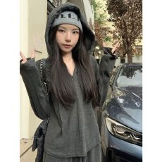 批发大码女装时尚<b class='q'>运动</b>套装女秋连帽显瘦<b class='q'>气质</b>高腰遮胯阔腿裤套装