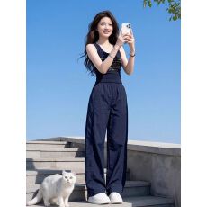 批发夏季减龄时尚套<b class='q'>装</b>女字母印花修身显瘦吊带背心高腰速干裤子两件套