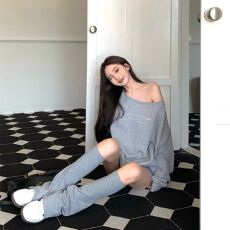 批发休闲套装女秋季2025新款贴布字母宽松长袖卫衣高腰阔腿短裤子